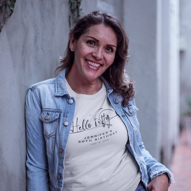 Script Hello Fifty Minimalist 50th Birthday T-Shirt (Creator Uploaded)