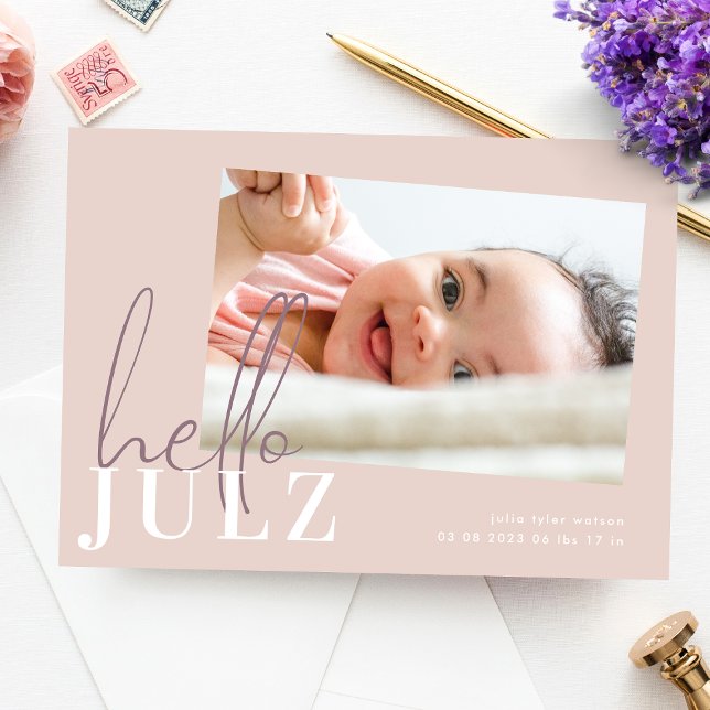 Script Hello Name Peach Minimalist Photo Baby (Creator Uploaded)