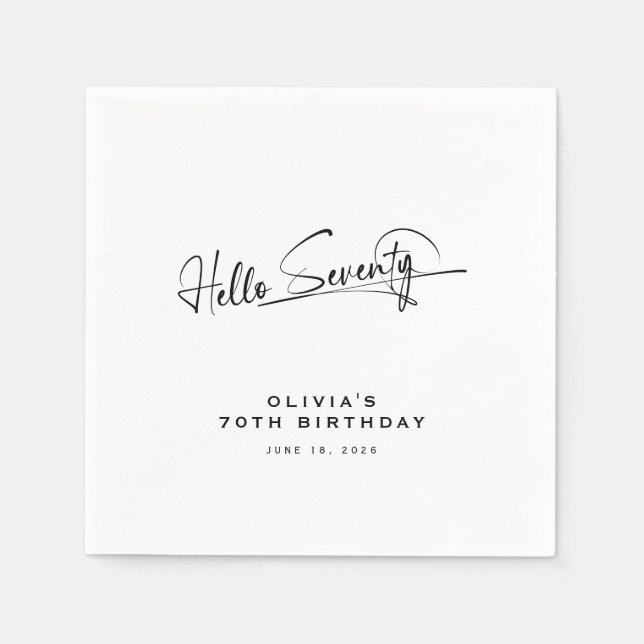 Script Hello Seventy Minimalist 70th Birthday Napkin (Front)