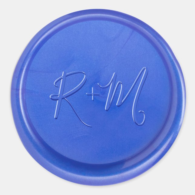 Script Initial Blue Quartz Wax Seal Sticker (Front)
