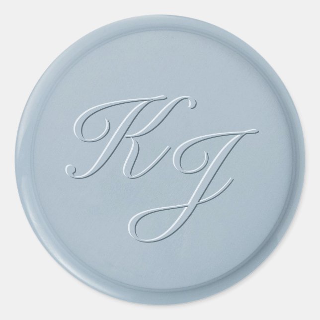 Script Initial Dusty Blue Wax Seal Sticker (Front)