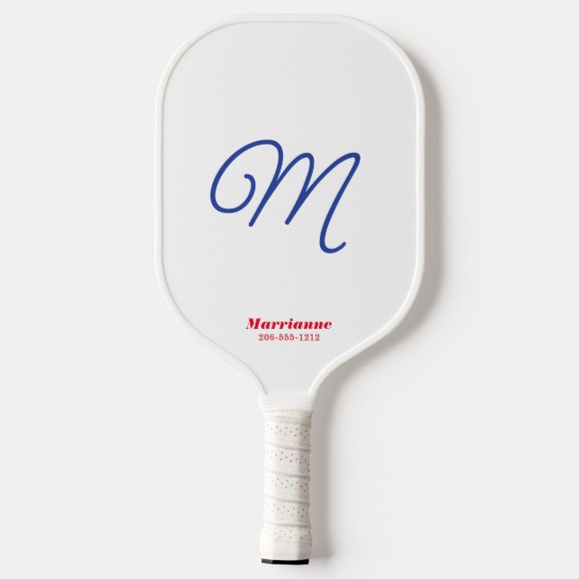 Script Initial Elegant Red White Blue Personalised Pickleball Paddle (Back)