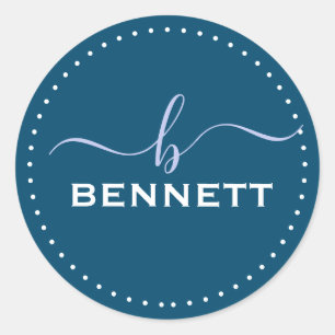 Script Initial, Full Last name Personalised Classic Round Sticker