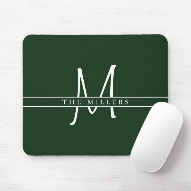 Script Initial Split Monogram, Personalized Green Mouse Pad (With Mouse)