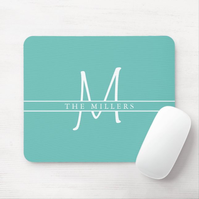 Script Initial Split Monogram, Personalized Teal Mouse Pad (With Mouse)