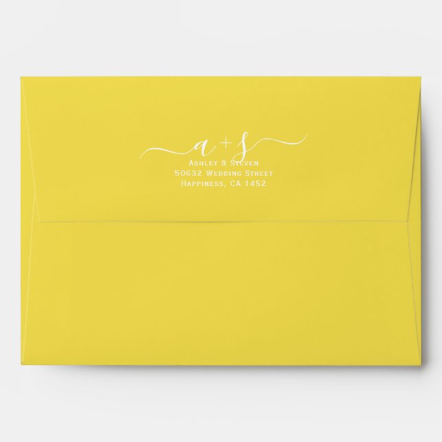 Script initials illuminating yellow wedding envelope (Back (Top Flap))