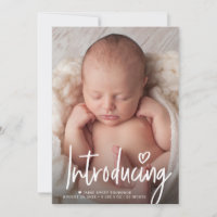 Script Introducing Heart Baby Photo Blank back