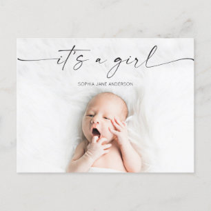 Script It's A Girl Baby Birth Announcement Photo  Postcard