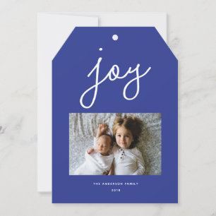 Script Joy Modern Blue Personalized Photo Holiday Card
