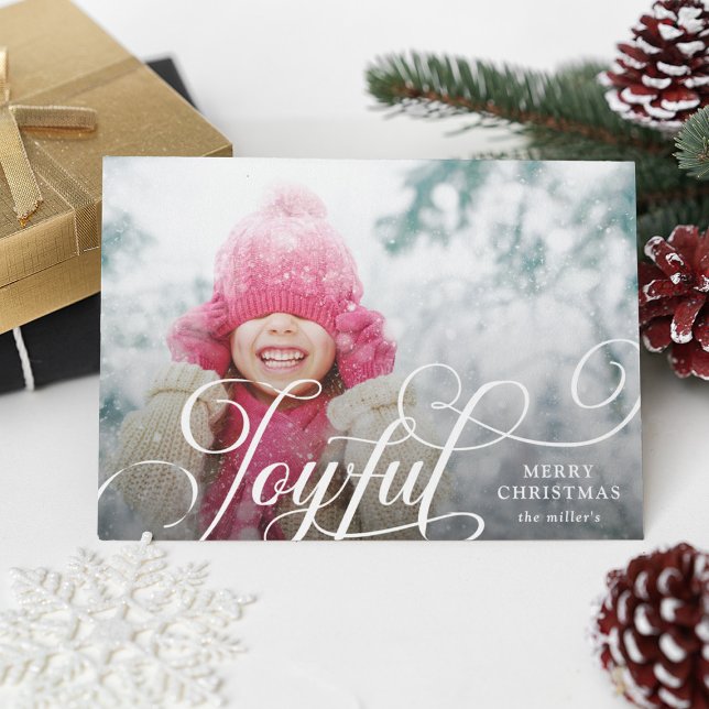Script Joyful Typography Photo Christmas Holiday Card (Creator Uploaded)