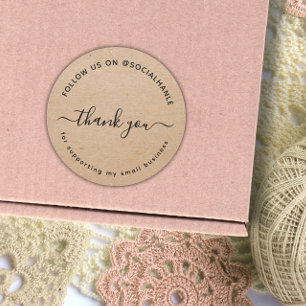  Script kraft thank you social handle  Classic Round Sticker