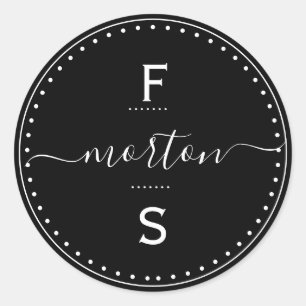 Script Last Name with Initials Classic Round Sticker
