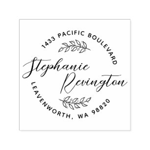 Script & Leaves Create Your Own Name & Address Self-inking Stamp