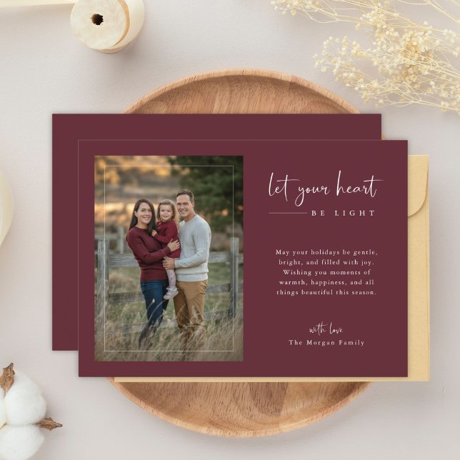 Script Let Your Heart Be Light Photo Christmas Holiday Card (Creator Uploaded)