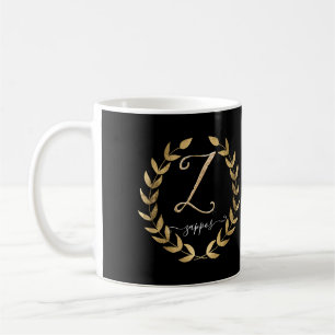 Script Letter Z Monogram Black n Gold Name Coffee Mug