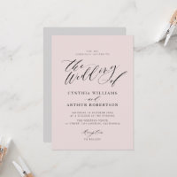 script lettering grey and blush wedding invitation