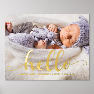 Script Lettering "Hello" Baby Photo  Foil Prints