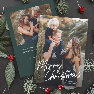 Script Lettering Merry Christmas 2 Photo Holiday Card