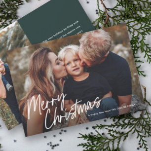Script Lettering Merry Christmas 2 Photo Holiday Card