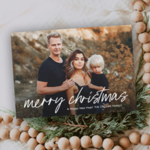 Script Lettering Merry Christmas 2 Photo Holiday Card