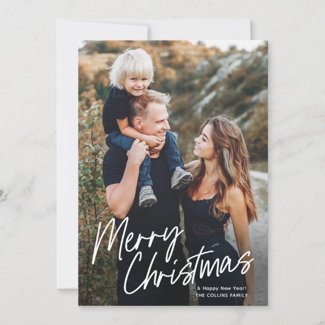 Script Lettering Merry Christmas 2 Photo  Holiday Card (Front)