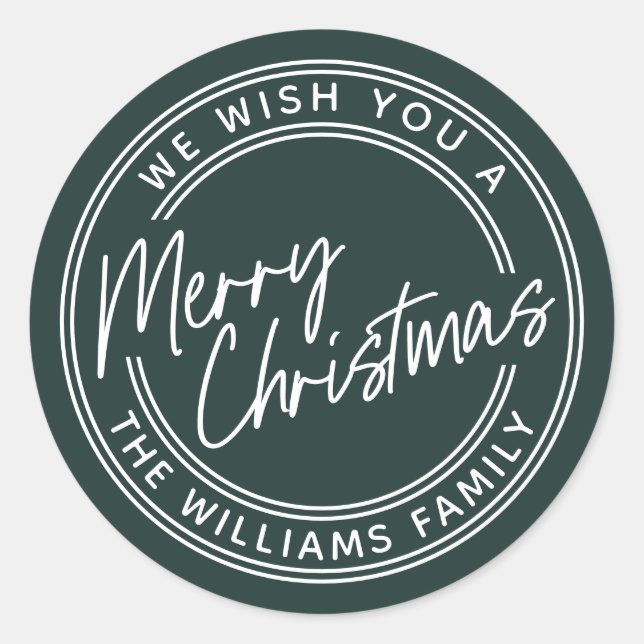 Script Lettering Merry Christmas Classic Round Sticker (Front)