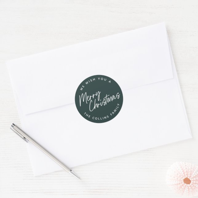 Script Lettering Merry Christmas Classic Round Sticker (Envelope)