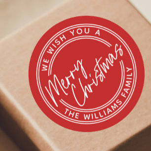 Script Lettering Merry Christmas Classic Round Sticker