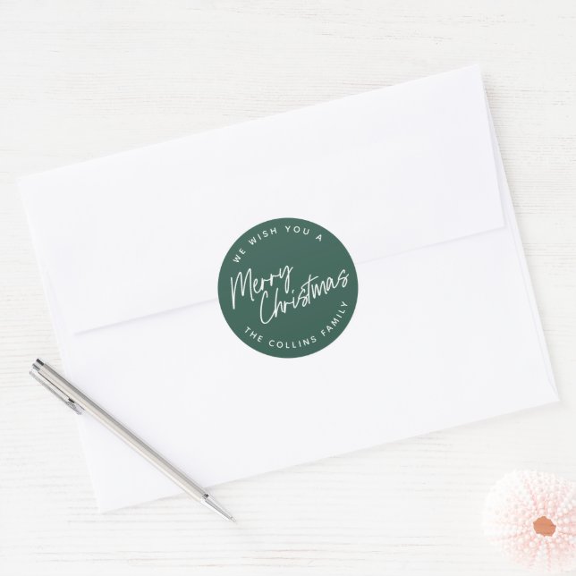 Script Lettering Merry Christmas Classic Round Sticker (Envelope)
