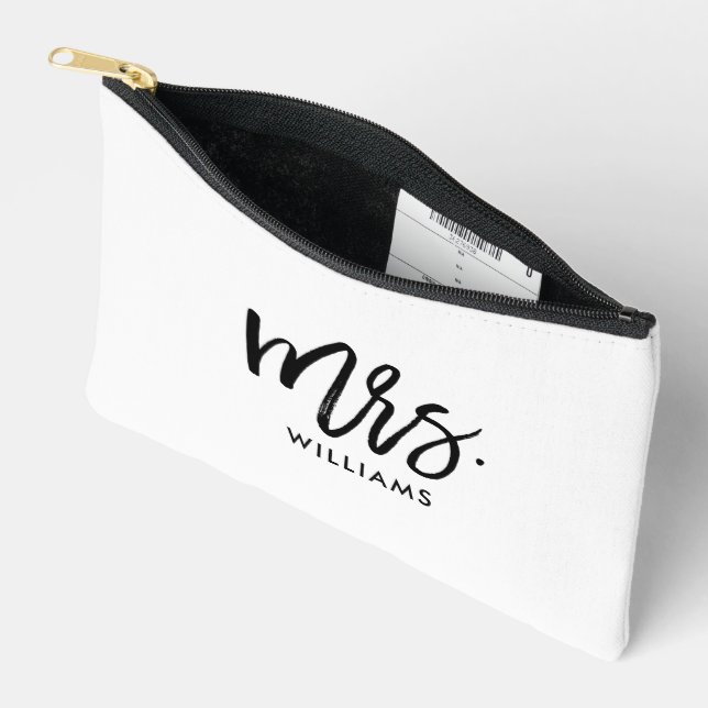 Script Lettering "Mrs Last Name" Accessory Pouch (Open)