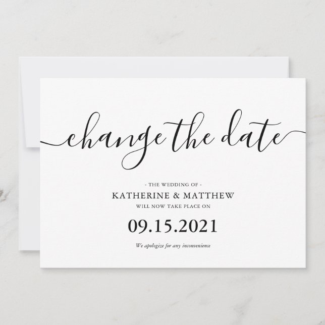 Script Lettering Postponed Wedding Save The Date (Front)