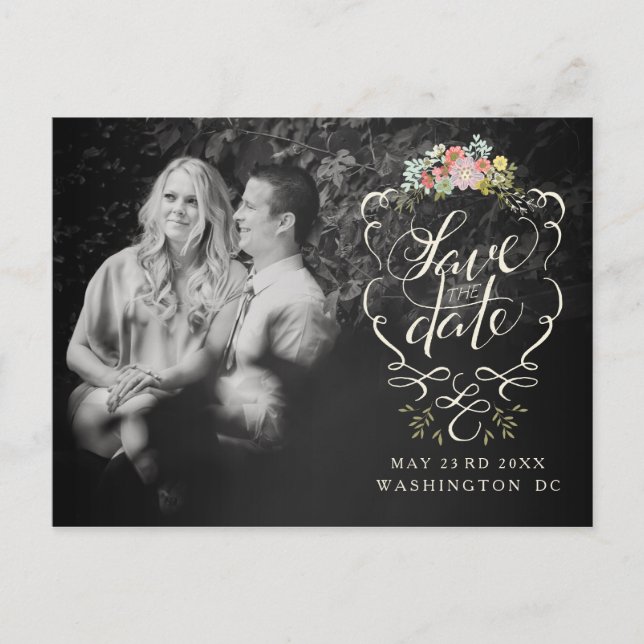 Script Lettering Save the Date Photo Postcard (Front)