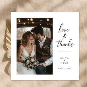 Script Love and Thanks Modern Photo Wedding Square Thank You Card