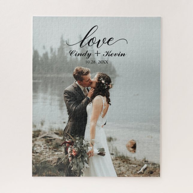 Script Love Custom Family Name Wedding Bride Groom Jigsaw Puzzle (Vertical)