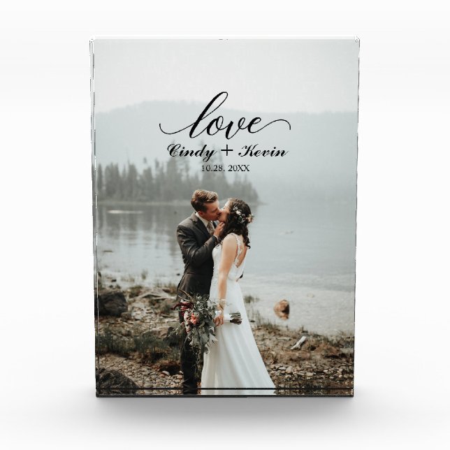 Script Love Personalised Wedding Bride Groom Photo Block (Front)
