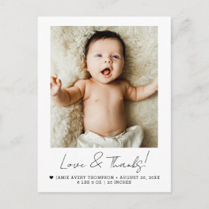 Script Love & Thanks Baby Photo Birth announcement Postcard