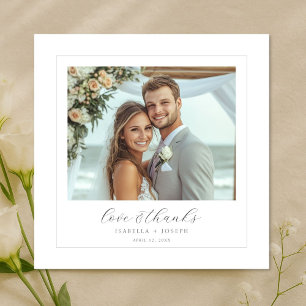 Script Love & Thanks Elegant Wedding Photo Thank You Card