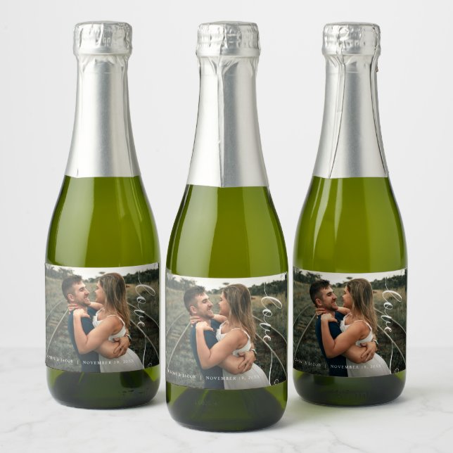 Script Love Wedding Photo Sparkling Wine Label (Bottles)