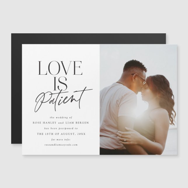 Script Love Wedding Postponed Change the Date Magnetic Invitation (Front/Back)