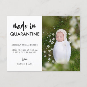 Script Made in Quarantine Newborn Elegant Simple Announcement Postcard