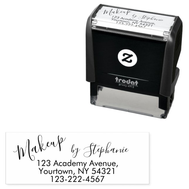 Script Makeup Studio Return Address Phone Self-inking Stamp (In Situ)