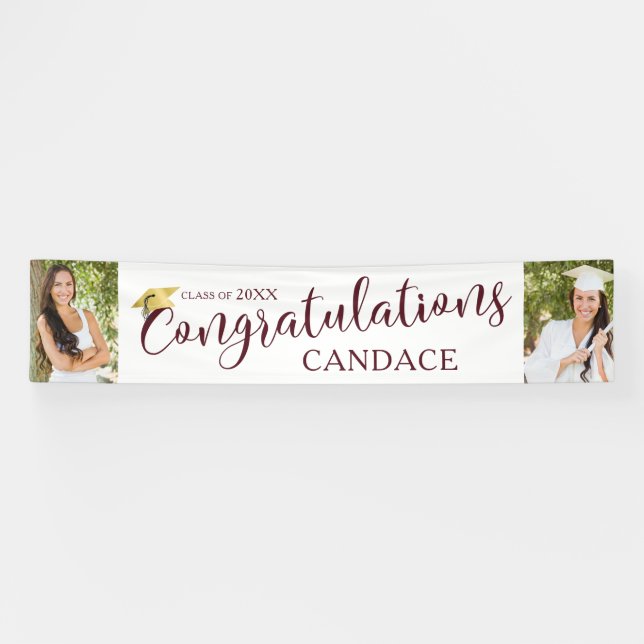 Script Maroon CONGRATULATIONS Photo Graduation Banner (Horizontal)