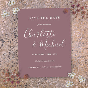 Script Mauve Wedding Save the Date Card