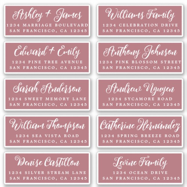 Script Mauvewood Wedding Guest Address Labels (Front)