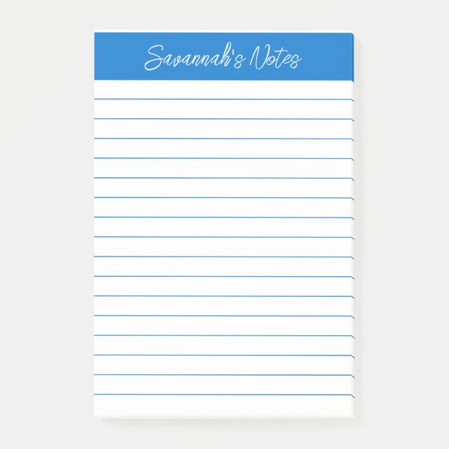 Script Medium Blue Lined Personalised Post-it Notes (Front)