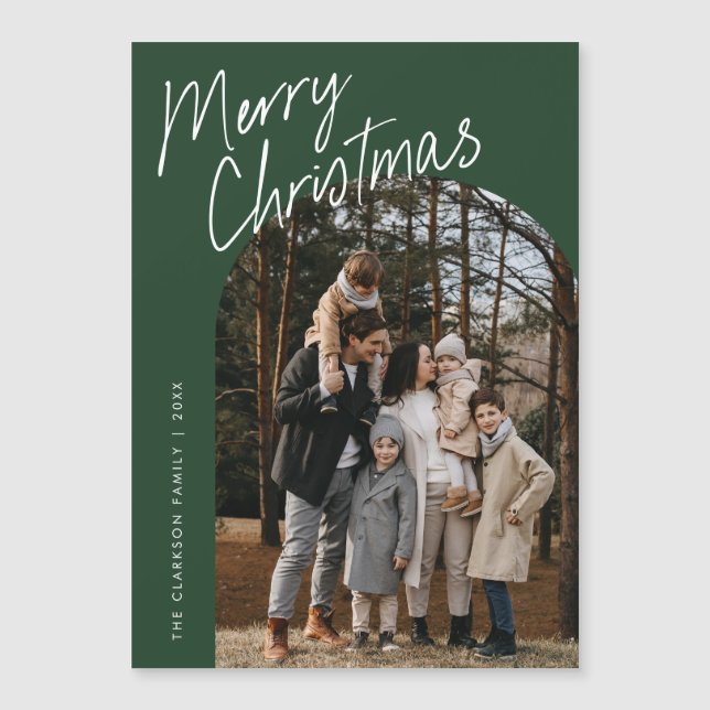 Script Merry Christmas Arch Photo Magnetic Card (Front)