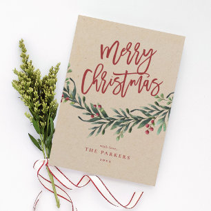 Script merry christmas branch non photo holiday in invitation