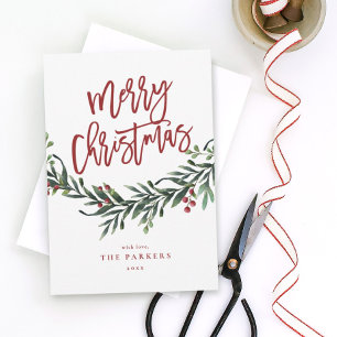 Script merry christmas branch non photo holiday invitation