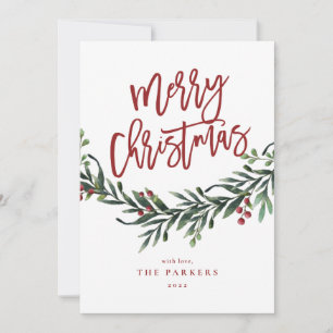 Script merry christmas branch photo holiday card