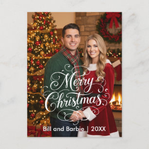 Script Merry Christmas Couples Photo Front Holiday Postcard